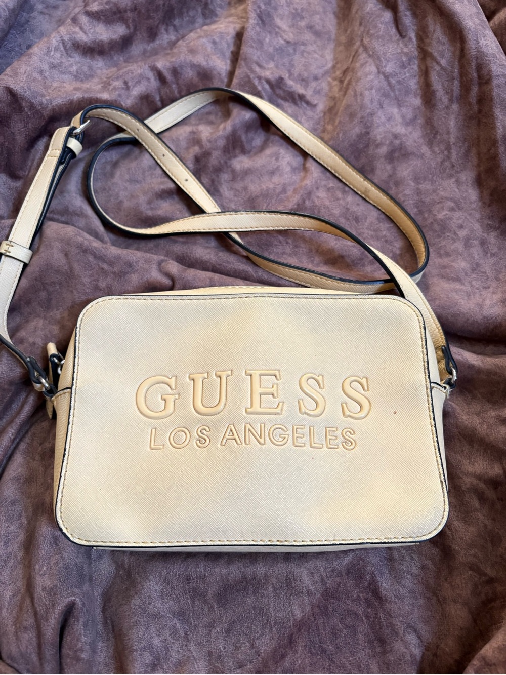 GUESS Los Angeles Rodney Camera Crossbody Bag Pastel Yellow Saffiano